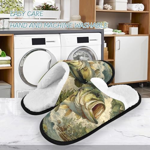 Drawn Green Bass Fish Slippers For Women Men Soft Memory Foam Non-Slip Animal Winter Indoor House Shoes Travel Slipper3