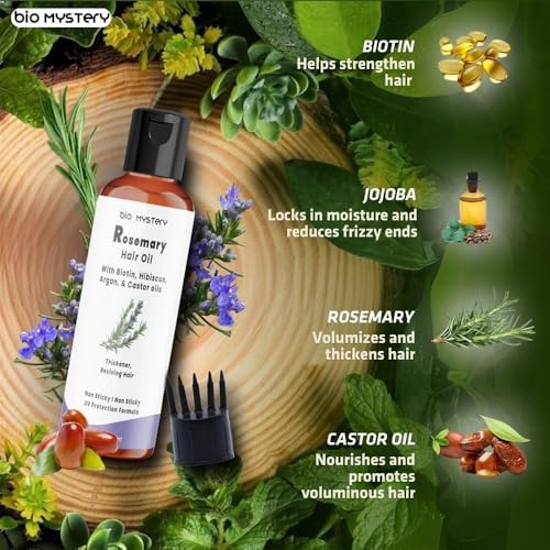 Image of Rosemary Oil For Hair Growth Infused With Biotin, Argan Vit-E With Jojoba & Castor | Scalp Stimulator Hair Growth Oil 200ml /6.8 Oz