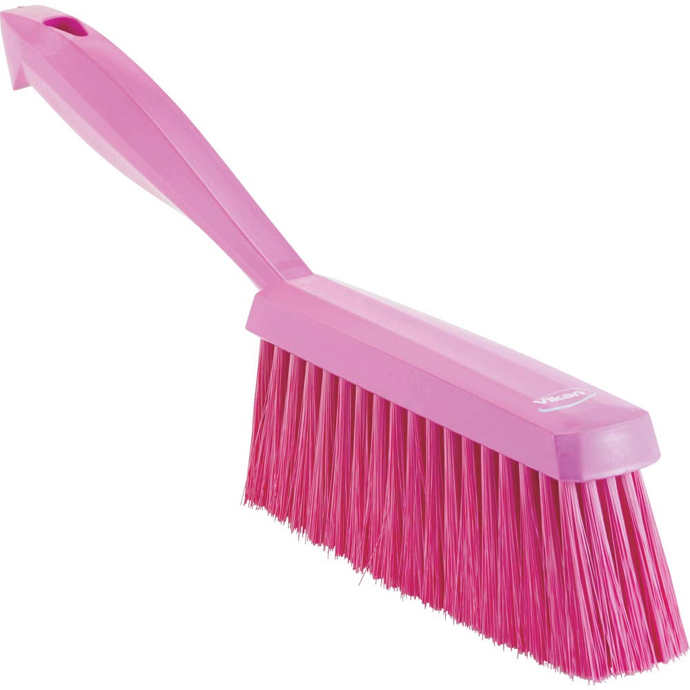 Vikan 45871 Bench Cleaning Brush, Polypropylene/Polyester Soft Bristle Dustpan Brush & Sweeper With Handle, 14-Inch, Pink