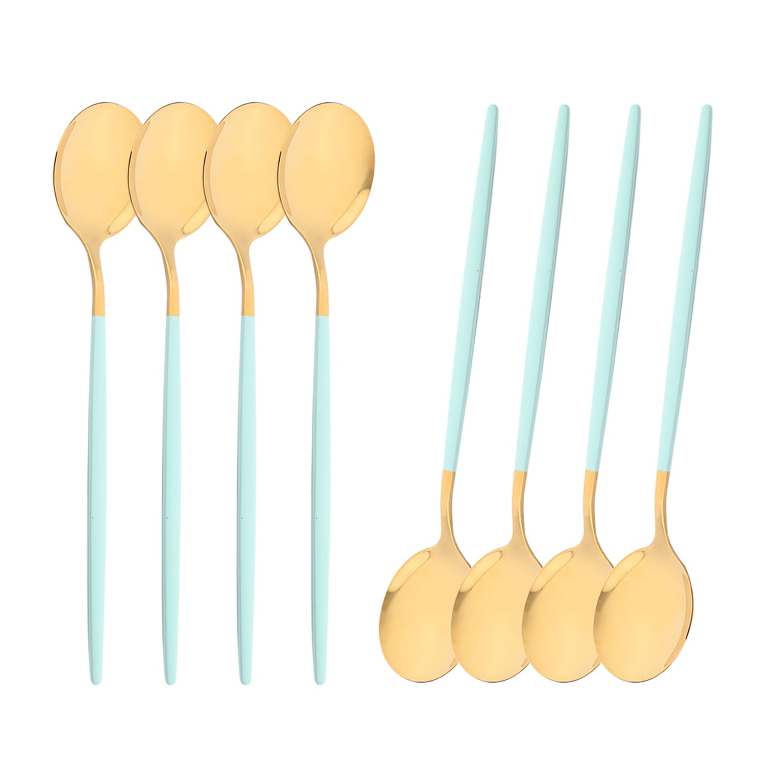 Snplowum 8-Piece Mint Green Gold Dinner Spoon, 8.26 Inch Party Spoons Set, Stainless Steel Spoon Soup Dinner Tablespoons, Mirror Polish