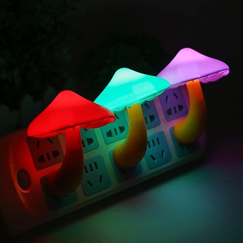 Miniatura 4 de ZEDARO Paquete de 3 lámparas de luz nocturna de hongos con sensor de atardecer a amanecer, 7 colores cambiantes de hongos lindos lámpara para bebés