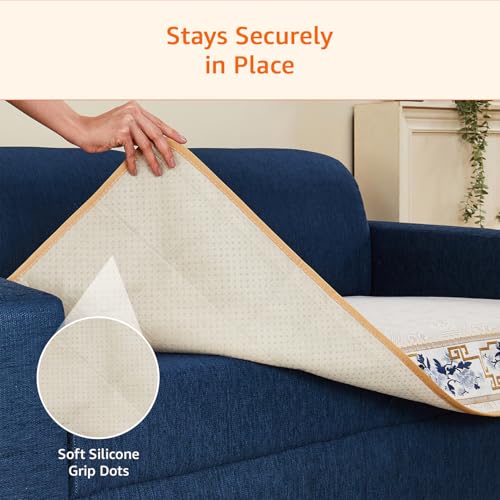 Image of Amazon Basics Jacquard Sofa Cover for Two Seater, Smooth Plain Weave, Non-Slip Sofa Pad, 70x120 cm, Soft Silicone Grip Dots, 100% Polyester, Machine Washable - Grey