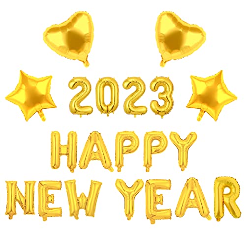 Ballons en aluminium « Happy New Year 2023 », 40,6 cm, décorations « Happy New Year » 2023 | Fournitures de fête du Nouvel An - Doré Cover