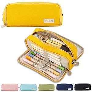 Pennenetui etui tienermeisjes etui pennen 3 vakken, grote capaciteit pennenetui voor school & kantoor (geel)