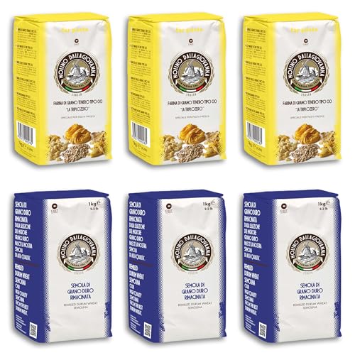 DELICRET - Pastamehl Set | 3x 1kg Pasta Mehl Typ 00 + 3x 1kg Semola Rimacinata von der Mühle Molino...