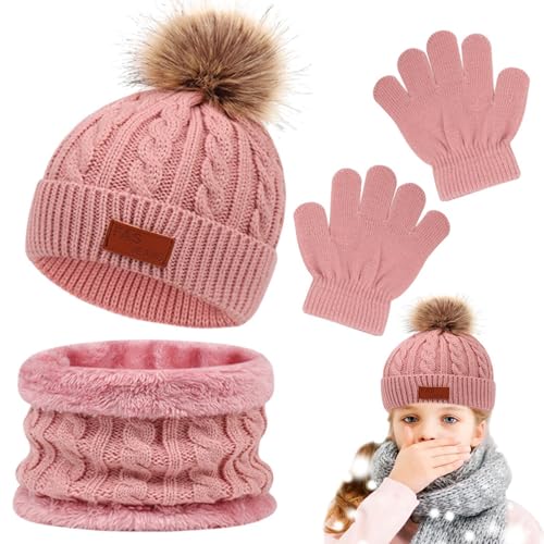 Conjunto de gorro y guantes para niños, conjunto de gorro, bufanda y guantes para niños | Gorros de invierno para | Pañuelo cálido para el cuello, bufandas acogedoras, guantes, envoltura gruesa