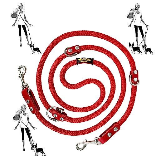 Hands Free Dog Lead. Double Ended, MultiFunction, Multiposition, for 2 Dogs, Small Medium Large. Rope and Leather