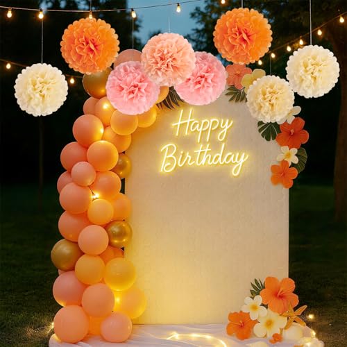 Image of 15Pcs Tissue Pom Poms Pink Orange Paper Flowers Hanging Decorations Orange Pink Flower Ball for Baby Shower Wedding Nursery Birthday Party Backdrop Home Outdoor