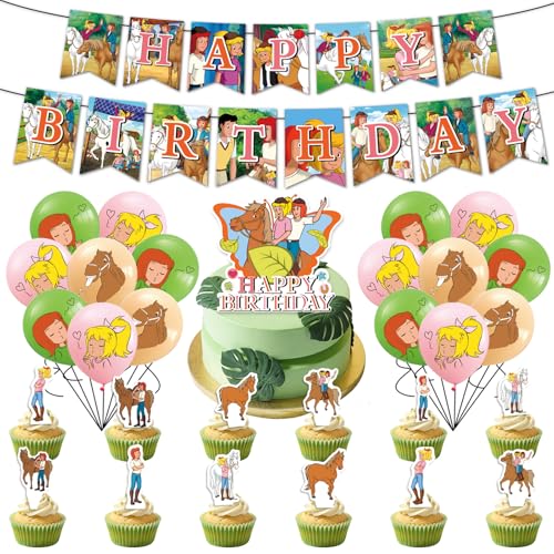 32 Stück Pferdeparty Geburtstagsdeko Set Kindergeburtstag Deko Cartoon Luftballons Geburtstag Dekoration Set für Kinder Jungen Mädchen Themenpartys Dekorationen