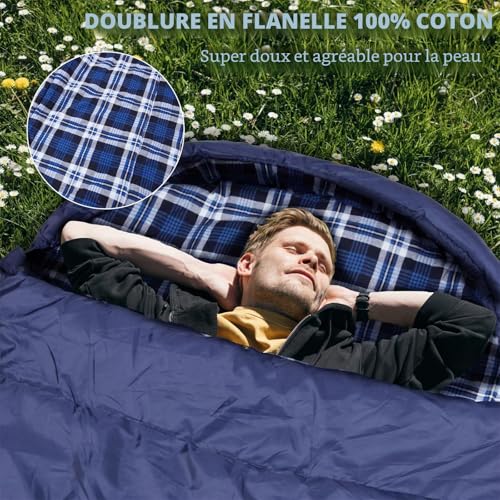 Sac de couchage pour camping et randonnée, doublure flanelle coton adulte léger