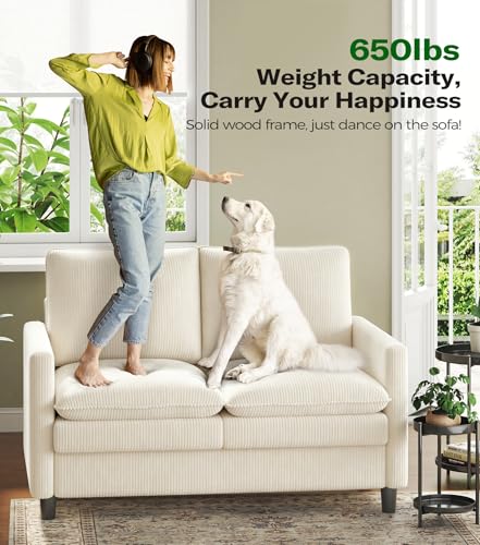 Image of Welzona 3-Layers Cloud Loveseat Sofa, 51 inch Corduroy Small Couch, Small Sofa