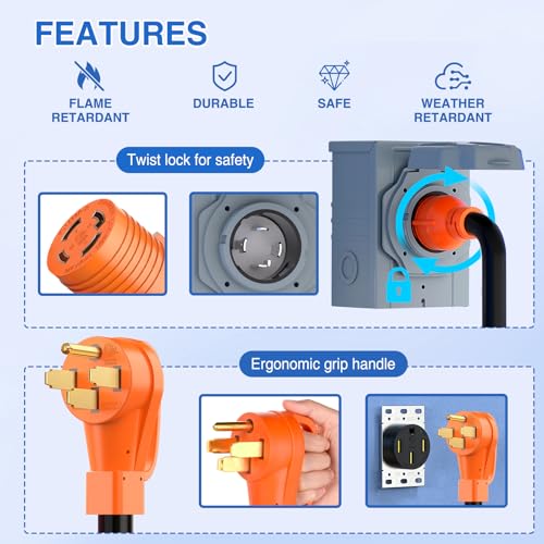 Image of Nilight NEMA 14-50P to L14-30R Generator Transfer Switch Adapter 240V /120V 50 Amp Male to 30 Amp Female Twist Lock 4 Prong Generator Plug Pure Copper Heavy Duty 10 AWG ETL Listed for Power Backup