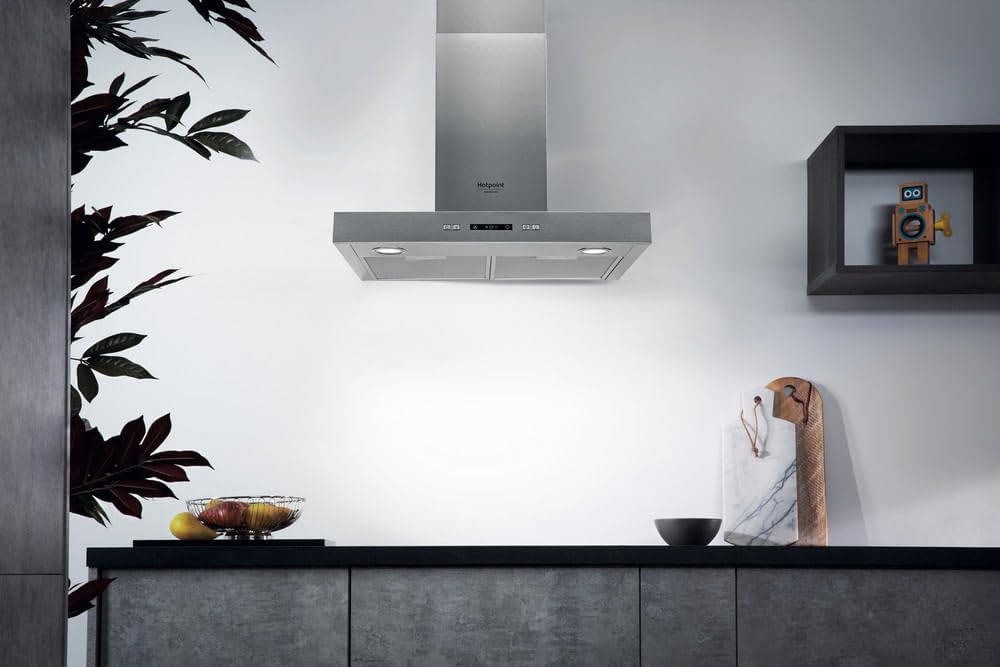 Hotpoint - HHBS 6.7F LL X Hotte Aspirante - Débit d'Air 713 m³/h (Booster), Éclairage LED, Niveau Sonore 35 dB, Classe Énergétique B - Largeur 60 cm - Inox