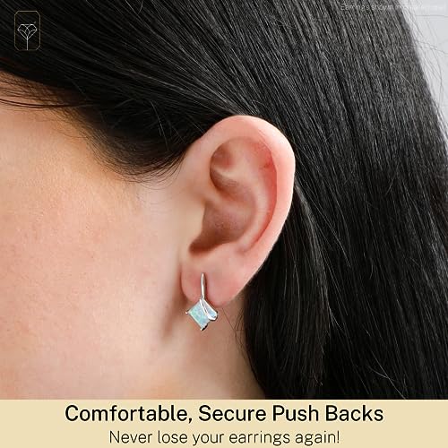 925 Sterling Silver Princess Cut Gemstone Square Drop Dangle Earrings for Women 7mm in Various Birthstones with Push Backs by MAX + STONE4