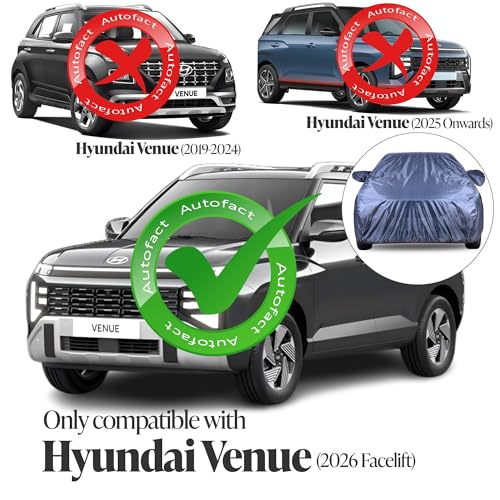 Image of Autofact Premium Car Cover for Venue 2026 Facelift | All Weather Water-Resistant Full Body Car Cover | Light-Weight Triple-Stitched Outdoor Shield with UV Protection, Dustproof & Heat-Resistant