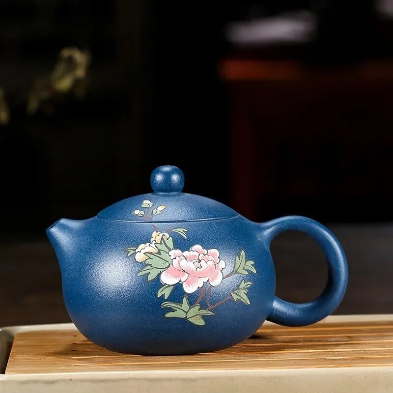 Teekanne, chinesische handbemalte Pfingstrose, violetter Sand-Teekanne, handgefertigte Kaffeekanne, Reise-Teekanne, Heim-Teezeremonie, Zubehör, 220 ml Teekanne für Herd