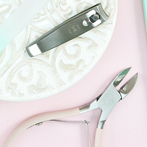 Toenail Nipper/Clipper For Ingrown Toenails By Malva Belle | Full Length Jaw With Double Spring | Premium Nail Cutter With Safety Tip Cover | Pink Comfort Grip Handles #TOP3