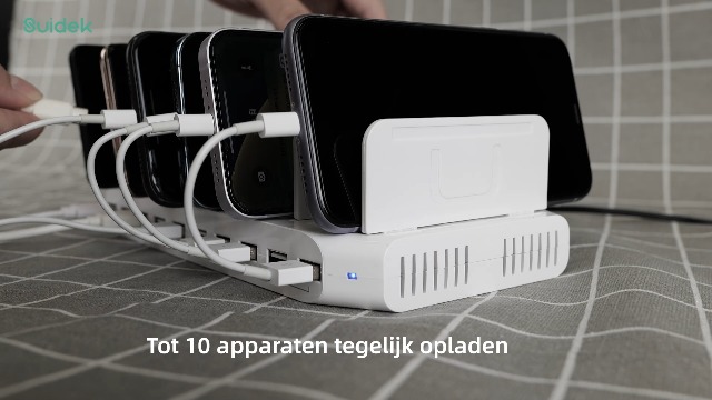 USB-oplader, 60 W, 8 poorten, USB-laadstation, 12 A, USB C met lcd-display, voor meerdere apparaten, USB C-hub voor iPhone, iPad, Android, Samsung, Huawei, tablet, Kindle