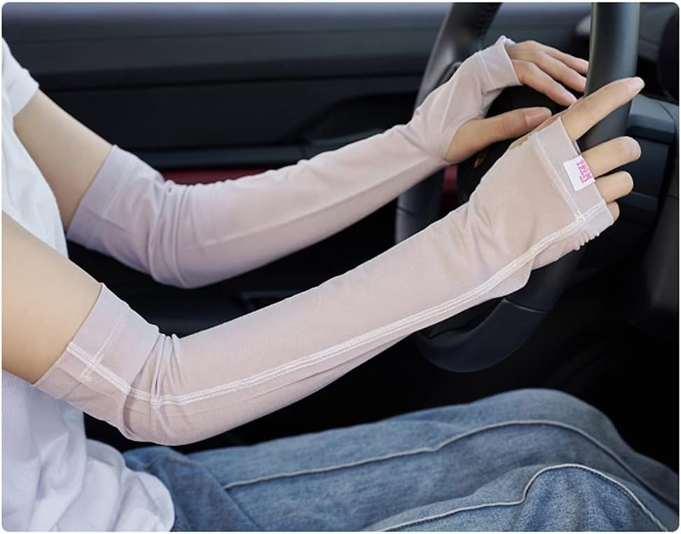 HBJWOV Five-Fingered Long Lace Half-Finger Gloves Women's Lightweight Breathable Sleeves(Black)