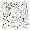 Simple Tile - 5 Sheets Marble Mosaic Tile for Kitchen Backsplash, Bathroom Shower Floor etc., Bolle Collection, Mixed Rounds, 12"X12"X3/8", Polished (Set of 5 Sheets, MM 9101 - Carrara White)