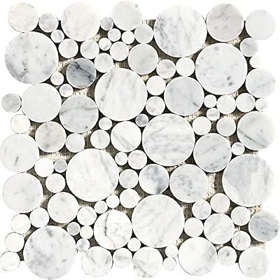 Simple Tile - 5 Sheets Marble Mosaic Tile for Kitchen Backsplash, Bathroom Shower Floor etc., Bolle Collection, Mixed Rounds, 12"X12"X3/8", Polished (Set of 5 Sheets, MM 9101 - Carrara White)