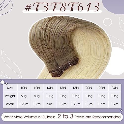 Image of Full Shine 22 Inch Weft Hair Extensions 105G, Balayage Hair Weft | Color 3 Fading To 8 And 613 Blonde, Straight Brazilian Hair, Remy Hair Extensions, Daily Wear