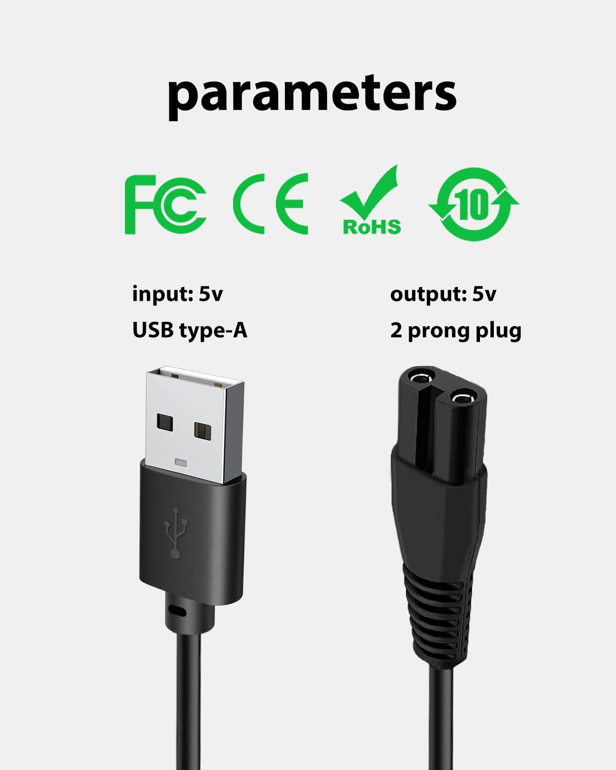 Cavo di ricarica USB da 5 V per rasoi Wyklaus 7D, soluzione di alimentazione compatibile e affidabile, con 1 spazzola per la pulizia, cavo di alimentazione da 1 m