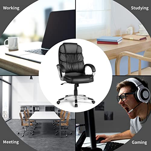 Silkydry Height 44.5"-48.5" Office Chair, High-Back Computer Desk Chair W/Upholstered Pu Leather, Lumbar Support, Wide Seat & Armrests, Adjustable Ergonomic Executive Swivel Task Chair (Black) #TOP6