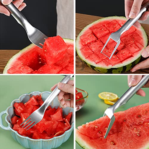 2-In-1 Watermelon Fork Slicer, Watermelon Slicer Cutter, Stainless Steel Fruit Watermelon Cutter For Family Parties Camping, Professional Fruit Forks Slicer For Watermelon Cubes (2Pcs) #TOP5
