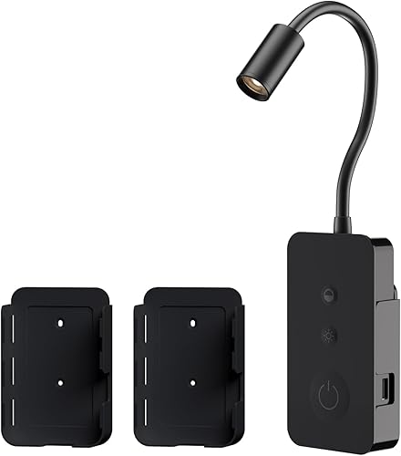 Luz de lectura de montaje en pared, luz enfocada para leer en la cama con control táctil elevado, lámpara de lectura recargable con cuello de cisne