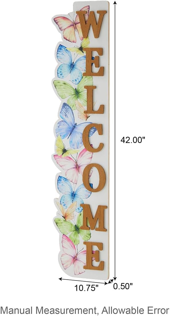 Glitzhome 42" H Welcome Sign for Front Porch, Rustic Solid Wood WELCOME Porch Sign with Butterfly Vertical Standing or Hanging Signs for Porch Door Home Yard Indoor Decor