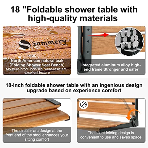 18" Teak Folding Shower Seat Wall Mounted,Fold Down Shower Bench For Small Shower Space, Home Care Teak Wood Stool For Inside Shower,Pregnants-Maximum Load 380Lb[European Teak] (18"-Black) #TOP5