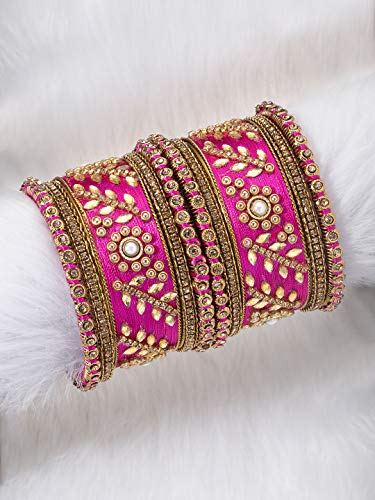 Image of Peora Silk Thread Kundan & Stone Studded Chuda Bangles Set Gift for Women