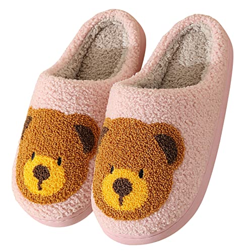 Takezuaa Cute Bear Slippers for Women Keep Warm Couples Slides Home Slippers Soft Scuff Slip on Anti-Skid Sole Slip-on Slipper for Indoor Outdoor Cover