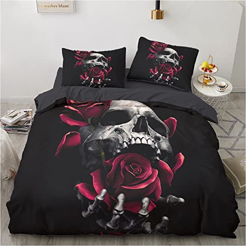 Luowei Bettwäsche Totenkopf 200x200 Gothic Schädel Rosen...