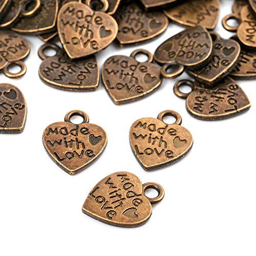 150 unidades de colgantes de corazón antiguos hechos a mano con amor colgantes hechos a mano con botones de metal hechos a mano hechos a mano artesanalmente