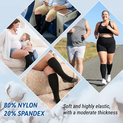 AMITOFO 3 Pairs Plus Size Compression Socks 20-30mmHg for Women Men, Wide Calf Graduated Compression Stockings for Nurses, Pregnant, Travel, Flying(S/M-7XL)