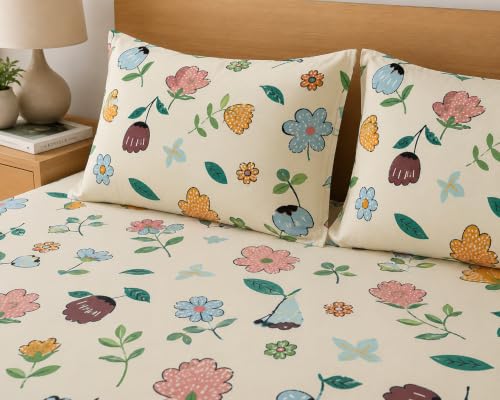 Image of LOOMLYFE 300 TC Microfiber Soft Cotton Bedsheet for Double Bed, Size 90X100 Inches with 2 Large Size Pillow Covers Without Joint - PeachFlower