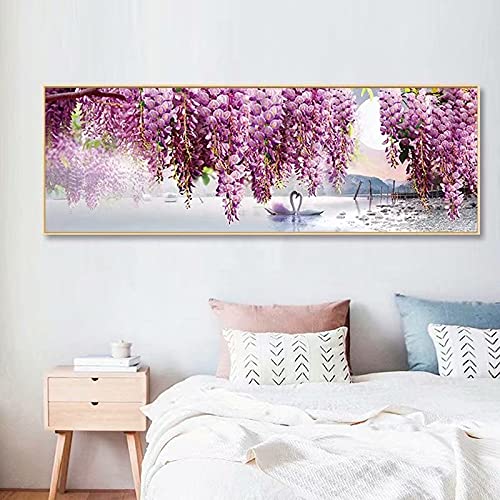 Lac aux fleurs grande taille d'art de diamant de bricolage 5d mosaïque complète 40x100cm