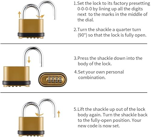 Miniatura 5 de Cerradura de combinación de 4 dígitos, candado de combinación al aire libre con grillete de acero endurecido, cerraduras con código para cobertizos,