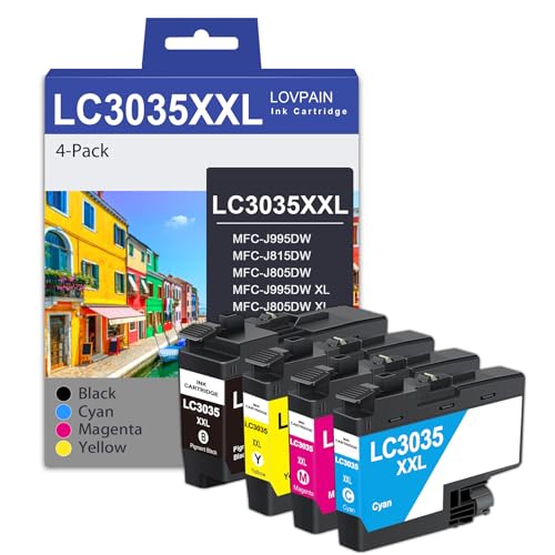 LC3035XXL Ultra High Yield Ink Cartridge Set (4-Pack, 1BK/1C/1M/1Y) Replacement for Brother LC3035 LC3033 BK/C/M/Y XXL Ink Cartridges Work for MFC-J995DW MFC-J805DW MFC-J815DW Printer