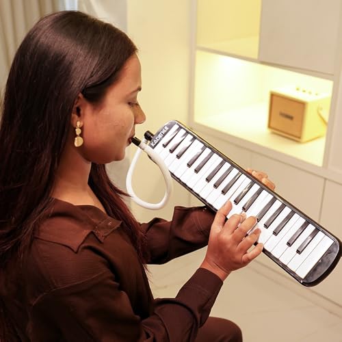Image of Kadence MEL-37BK Home Series 37-Key Melodica | ABS Body | Stainless Steel Plate | Dual Mouthpiece | Includes Padded Carry Case | Black