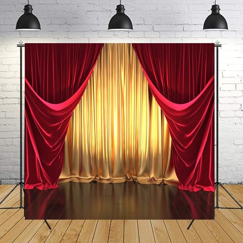 Fondo fotográfico de vinilo 6x6ft con cortinas doradas y rojas miniatura 1