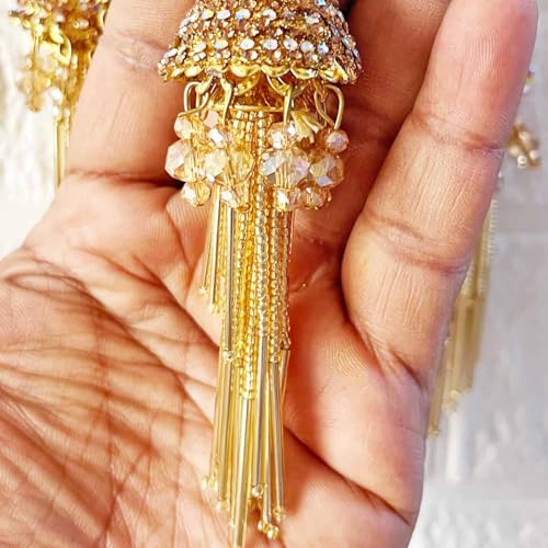Image of Adikala Craft Store Handmade Ethnic Latkan Tassel Set of 2 for Saree Pallu, Blouse, Suits, Dupatta, Lehenga Decor (Golden D3)