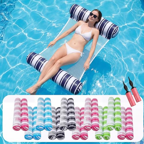 Teyva Daily 10 Pcs Hammock Pool Floats for Adults, Inflatable Lounge Floaties PVC Water Hammock for Swimming Pool for Summer Vacation Fun and Rest
