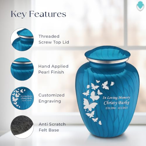 Image of Geturns Embrace Adult Custom Butterfly Cremation Urns for Human Ashes I Pearl Racing Blue Large Funeral Urn for Female and Male I 200 lbs (Pearl Racing Blue)