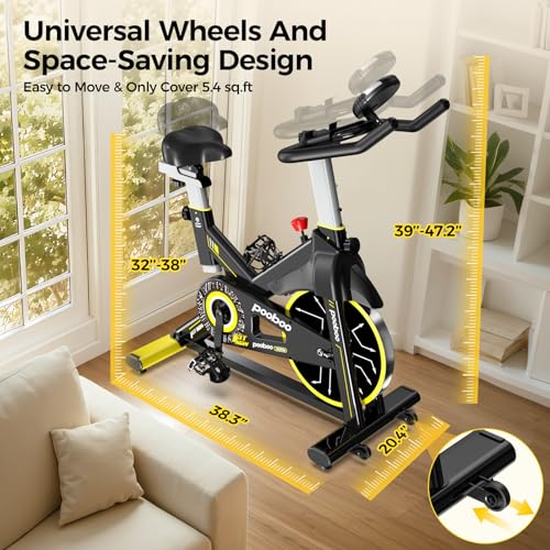 POOBOO Magnetic Exercise Bike, Quiet Stationary Bike with App and 350lbs Weight Capacity, Indoor Cycling Bike with LCD Monitor and Tablet Holder, Heavy Duty Workout Bike for Home Gym Weight Loss Fitness Bike, Adjustable Magnetic Resistance Silent Belt Driver,