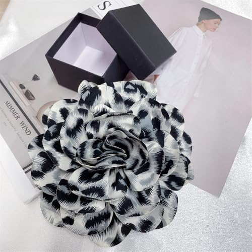 Image of Dainty Fabric Leopard Rose Flower Large Brooch Lapel Pins Handmade Big Flower Brooches Pin Classic for Women Wedding Party Dance Banquet Dress Suit Clothes Accessories Jewelry Gifts 190mm