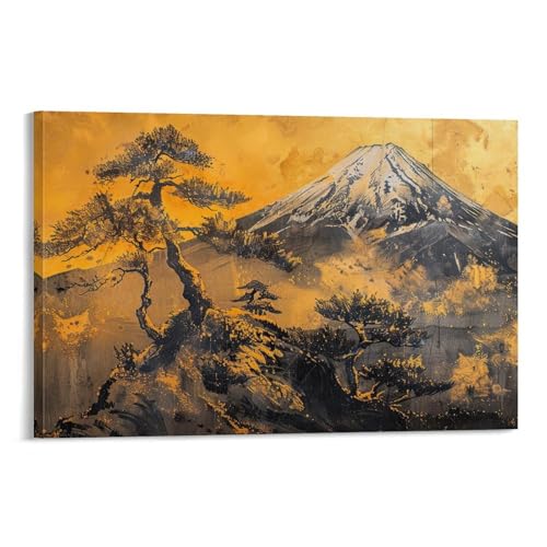 和風金の富士金運ゴールド山富士山ふじさん運気開運ポスター (90) ウォールアート 部屋飾り 絵画 ベッドルーム リビング 壁の絵24x36inch(60x90cm)