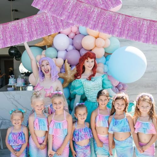 Image of BEISHIDA 3 Packs Metallic Foil Fringe Garland Shining Purple Wall Hanging Tinsel Fringe Banners for Car Floats Bridal Shower Wedding Birthday Easter Graduation Holiday Party Decoration(30 Feet)